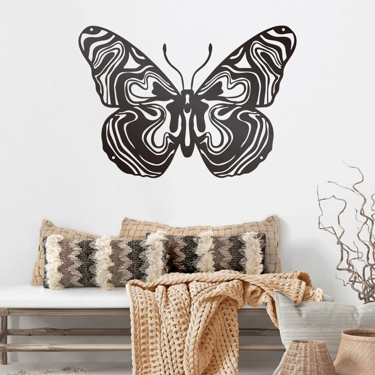 Silhouette Butterfly Art Mural Room Decor Aesthetic Wall Black Cutout Metal Sign Vintage Garden Decoration