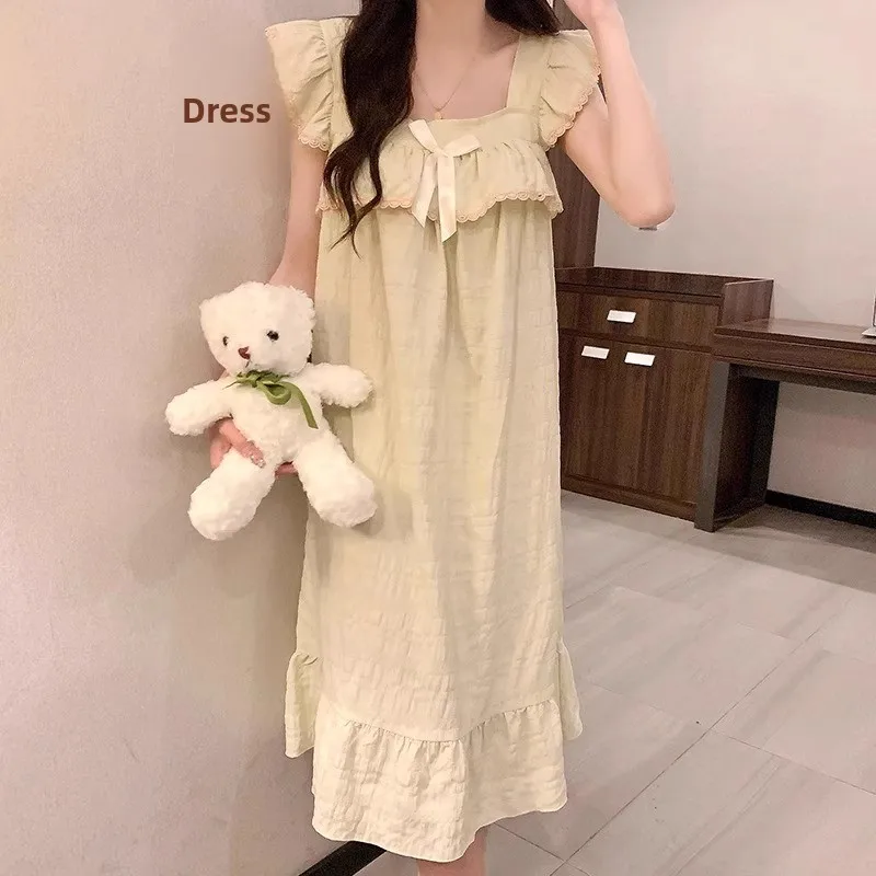 

Princ Sle Summer Sp Dr женская тонкая ночная рубашка Materni с узлом корейская домашняя одежда
