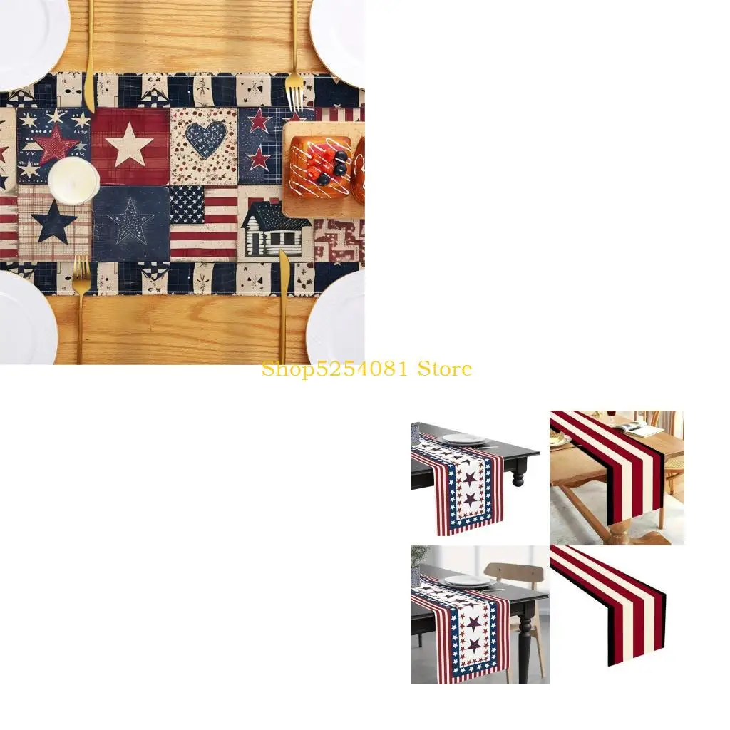 AXYC Linen Independence Day Table Runner Slip-Resistant Vintage Flag Designing Table Cloth for Dining Tables and Placemat