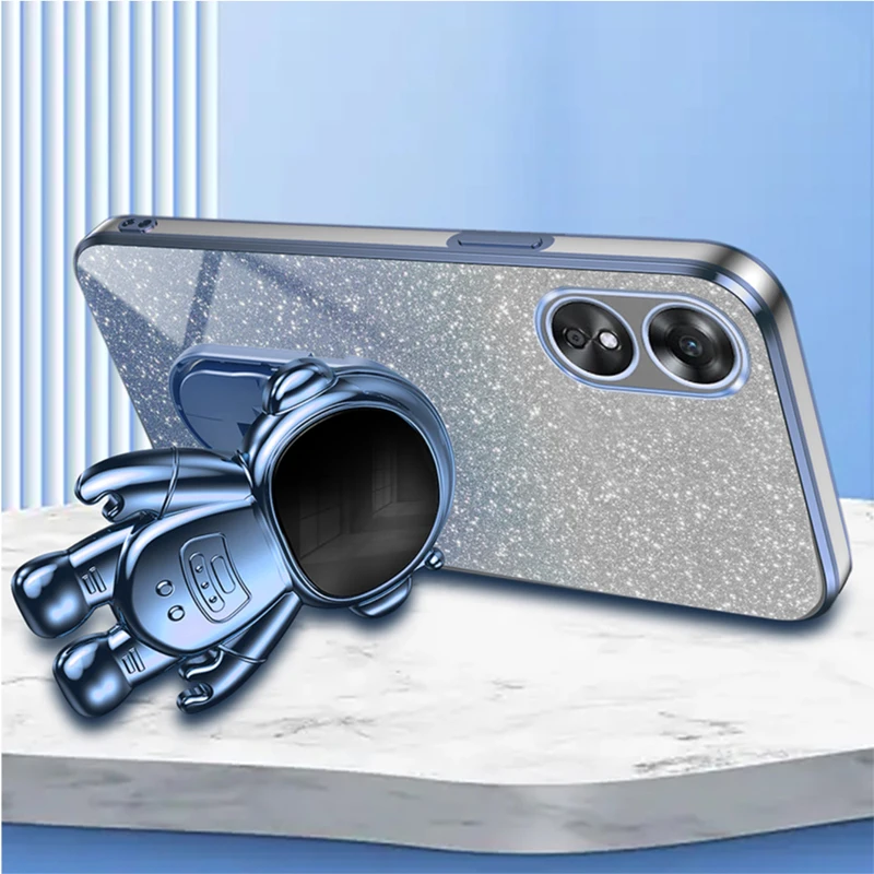 New Glitter Transparent Case For OPPO A78 A94 A95 Reno 7 5G A17 A57 5G A77 A77S A58 A54S A16 A53 A16S Astronaut Plating Cover image 5