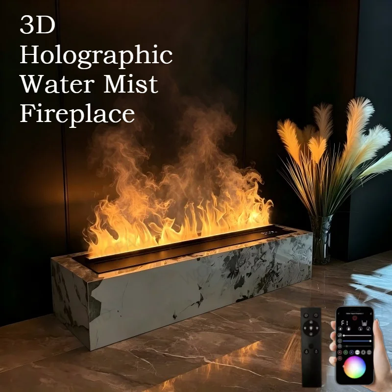 

3D Holographic Water Mist Fireplace Ultrasonic Vapor Flame Effect, Realistic Dancing Fire Remote Control Color Changing firebox