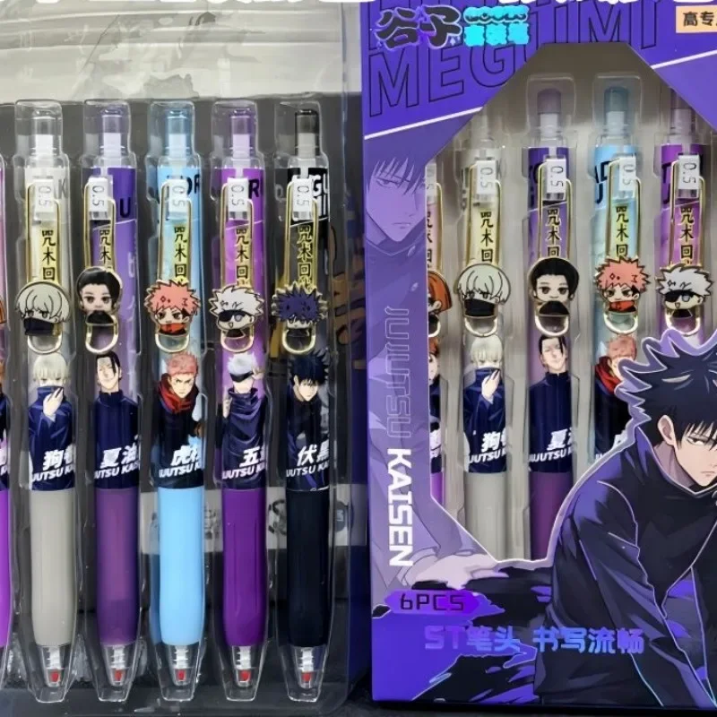 6 قطعة Jujutsu Kaisen جل أقلام أسود 0.5 مللي متر أنيمي جوجو ساتورو الصحافة القلم طالب القرطاسية الكرتون الكتابة امتحان اللوازم المدرسية #6