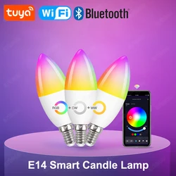 Tuya E14 Candle Lamps Smart Led Bulbs APP Control Bluetooth WIFI RGB C+W LED Light Dimmable Smart Life Room Home Chandelier Lamp