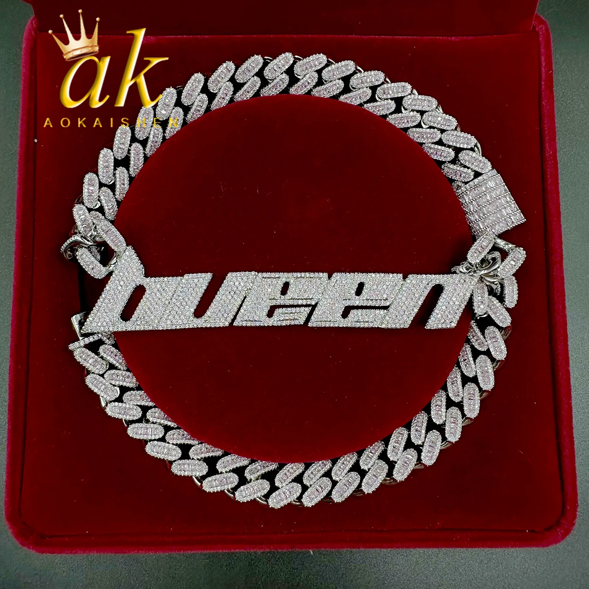 

Aokaishen Custom Initial Name Necklace for Women With Miami Cuban Link Chain Iced Out Bling Baguette Hip Hop Jewelry