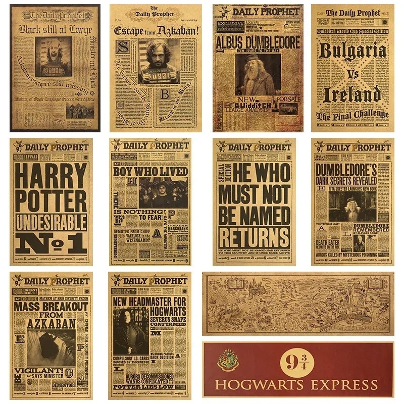 Harries Old Newspaper Anime Poster Vintage Kraft Paper Potters Wall Stickers Series Home Decor Painting Kids Toys Birthday Gifts