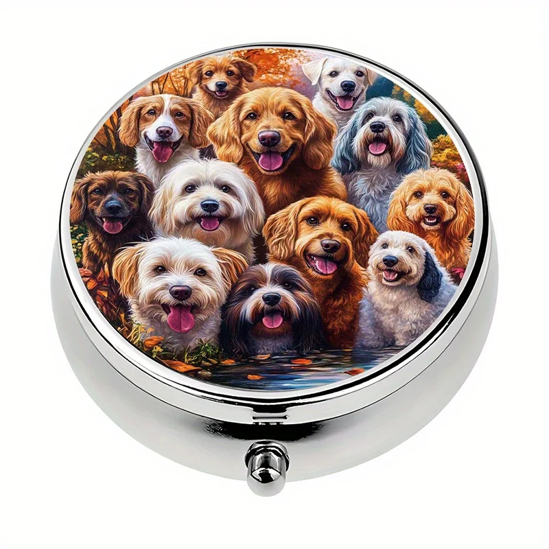 Single pack, wallet-style pill box with 3 compartments, metal mini pill box for dogs or as a wallet pill box, decorative metal storage box for storing medication and vitamins