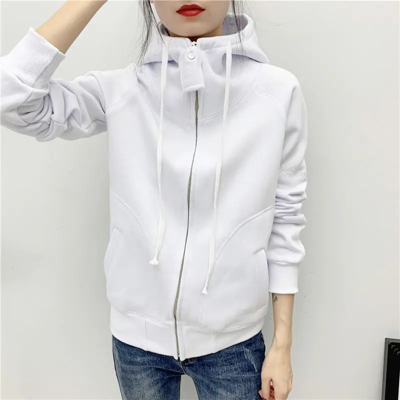 Autumn Winter New Fashion Long Sleeve Solid Hoodies Sweatshirts Cardigan Women's Clothing Drawstring Loose Zipper Pockets Tops