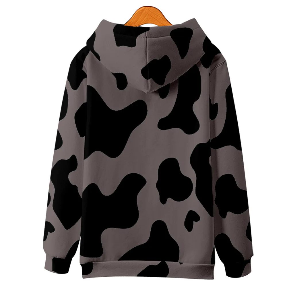 Sudadera con capucha de manga larga para hombre y mujer, abrigo informal con estampado de vaca, color blanco y negro, estilo Harajuku