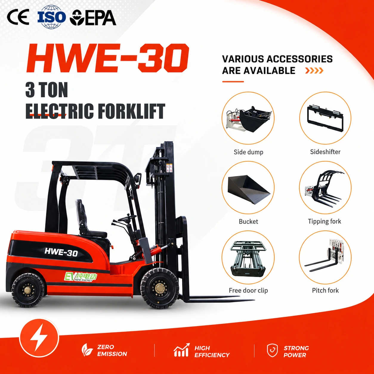 

Hot Sale 3 ton Electric Forklift 3m Lift Fast Delivery High Efficiency 3000kg Mini Forklifts Electric for Warehouse Customizable