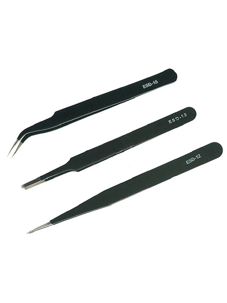 Anti-static Electronics Precision Tweezers Set for Mobile Phone Industrial Repair Watch Curved Straight Tweezers Repair Tools