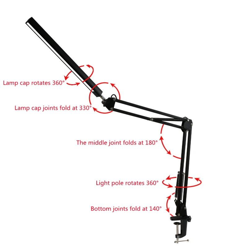 LED Folding Metal Desk Lamp Clip on Light Clamp Long Arm Diming Table Lamp 3 Colors Adjustable For Living Room Reading Computers