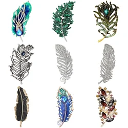Rhinestone Feather Pins for Women Unisex Glass Hollow Feathers Brooches Banquet Party Backpack Gifts Jewelry Accessories