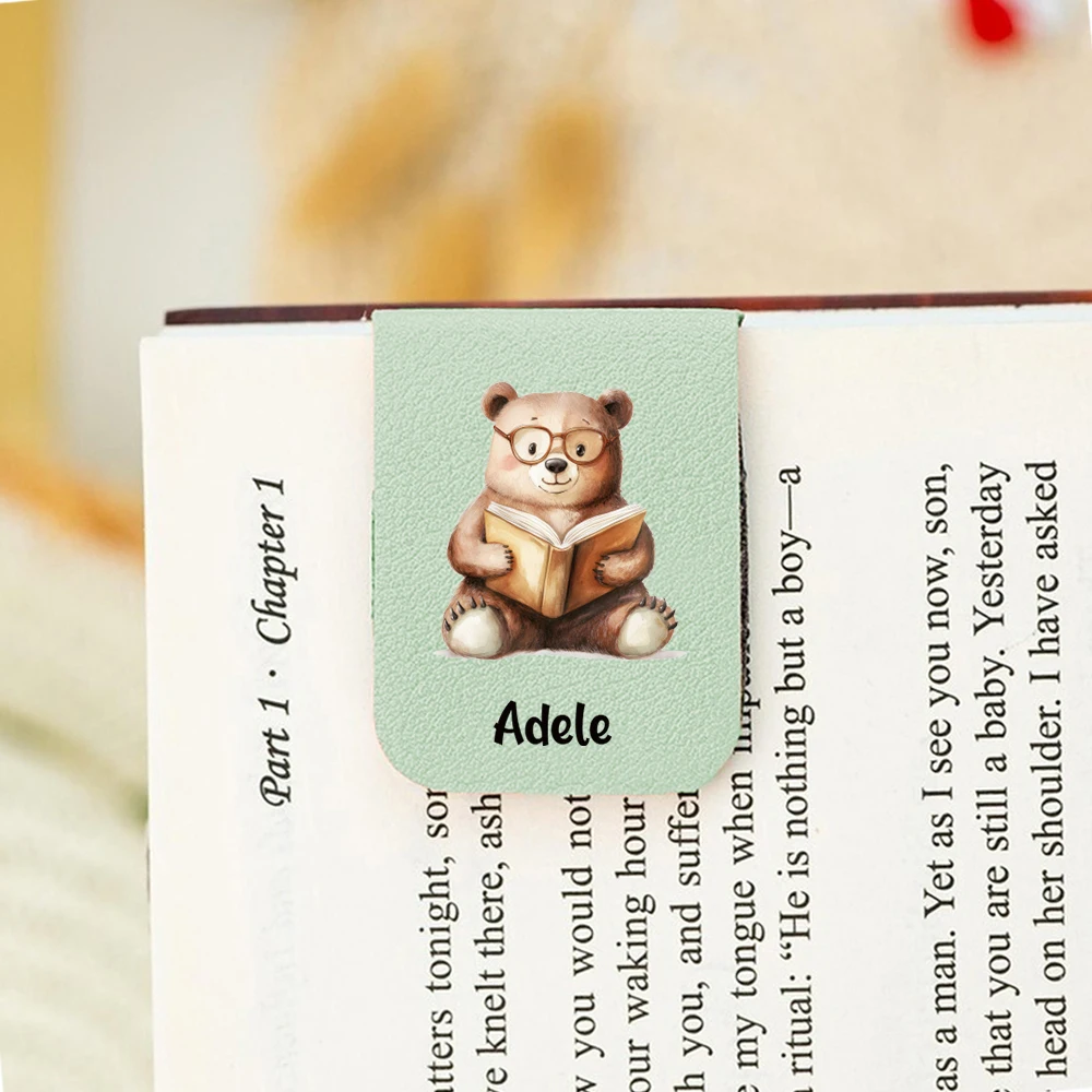 1pc naam bladwijzer met schattige dieren, aangepaste lederen schattige dieren bladwijzer, gepersonaliseerde magnetische bladwijzer, boekenliefhebber verjaardagscadeau