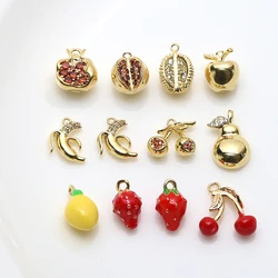 1pcs Copper Plated Gold Color Fruit Durian Strawberry Lemon Pendant Diy Handmade Jewelry Earrings Necklace Bracelet Charms