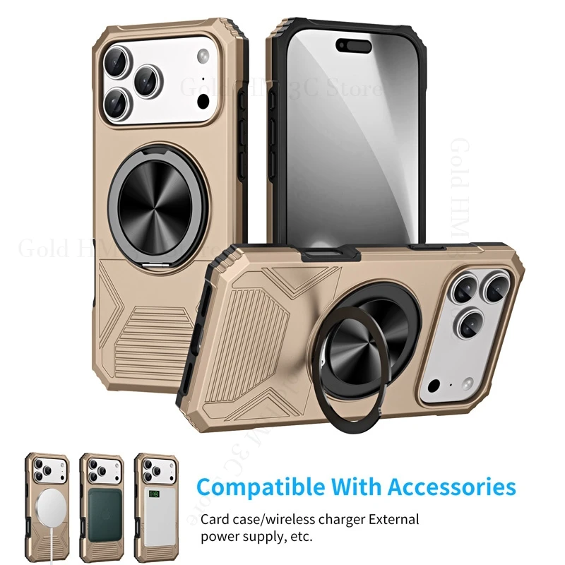 

Capa For iPhone 17 Pro Max Military Armor Hybrid PC TPU Rugged Case For Apple 16E 15 Pro Max 16 Plus 17 Air Magnetic Stand Cover