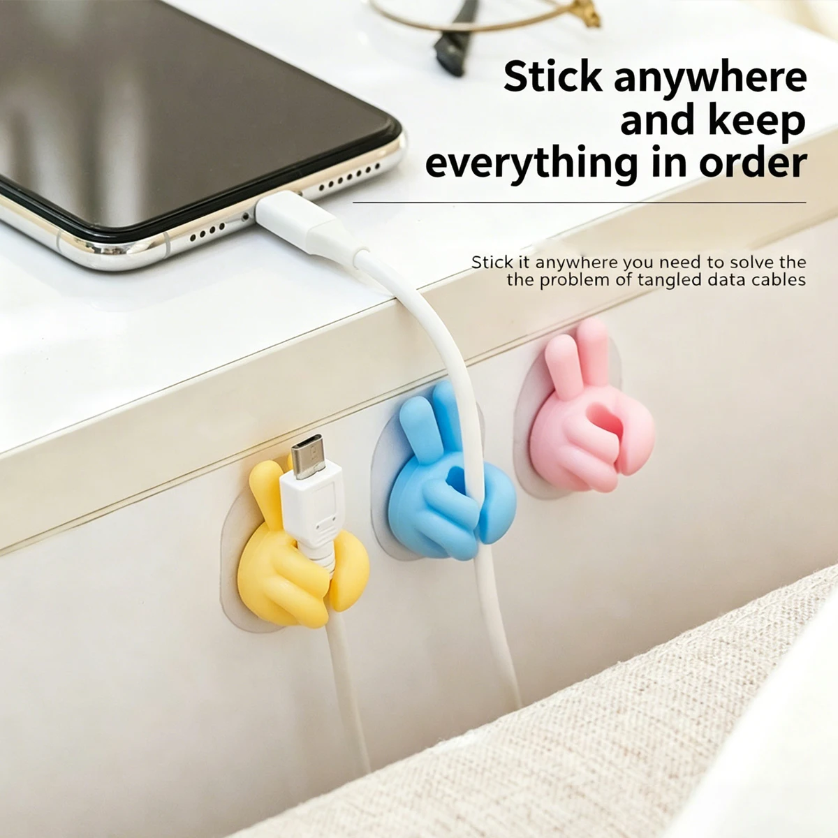 Thumb Hook Cable Organizer Adhesive Non-Piercing Bedroom Cable Tidy Cute Data Cord Clip Fixed Clamp Wire Management