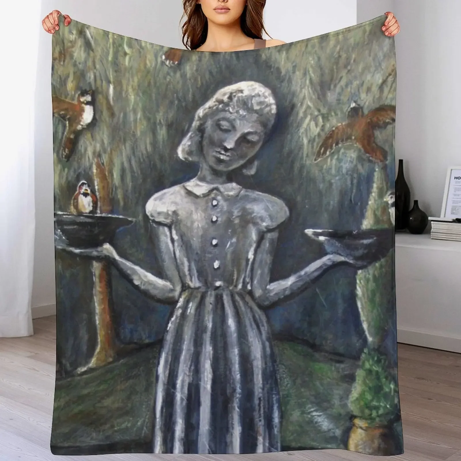 LITTLE WENDY STATUE / Garden of Good and Evil / Cemetery Birdfeeder / Throw Blanket Decorative Soft Throw Blanket for Couch Sofa