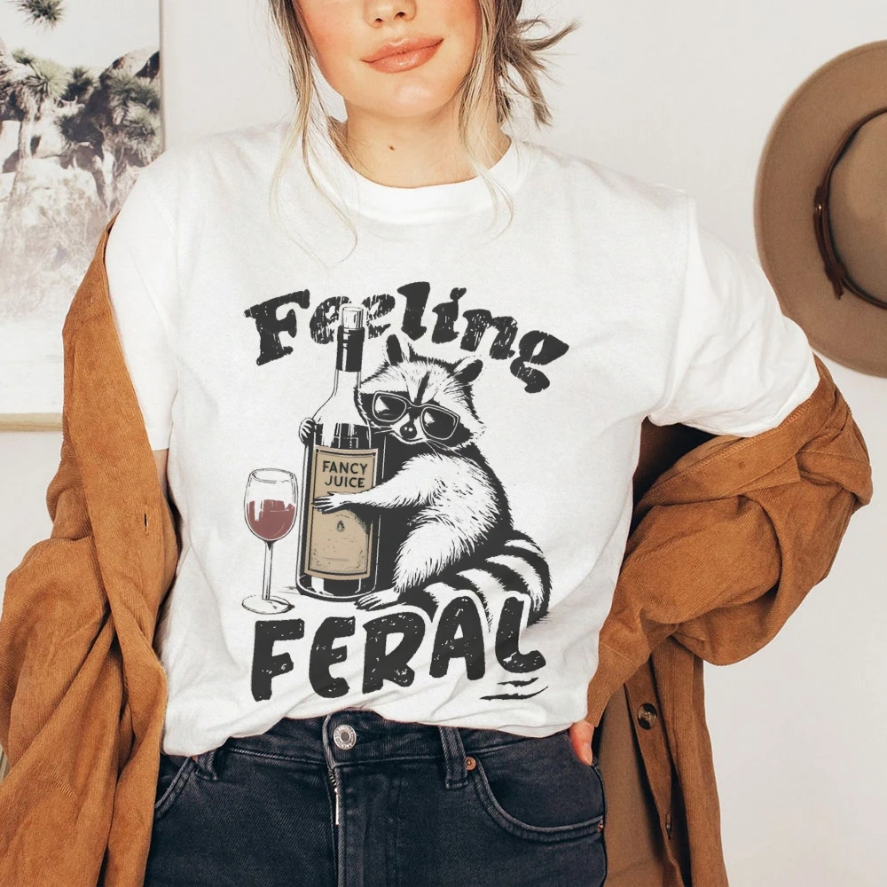 野生感 Tシャツおかしいアライグマミームグラフィック Tシャツ夏のトップ Tシャツ通気性ヴィンテージレトロ Y2K 服女性男性