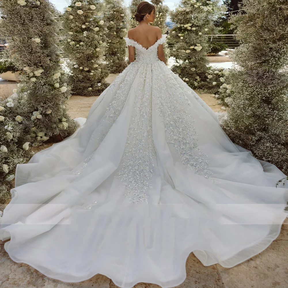 Flavinke 맞춤형 볼 가운 공주 웨딩 드레스 2025 연인 오프 어깨 Vestido De Novia 레이스 만든 신부 가운