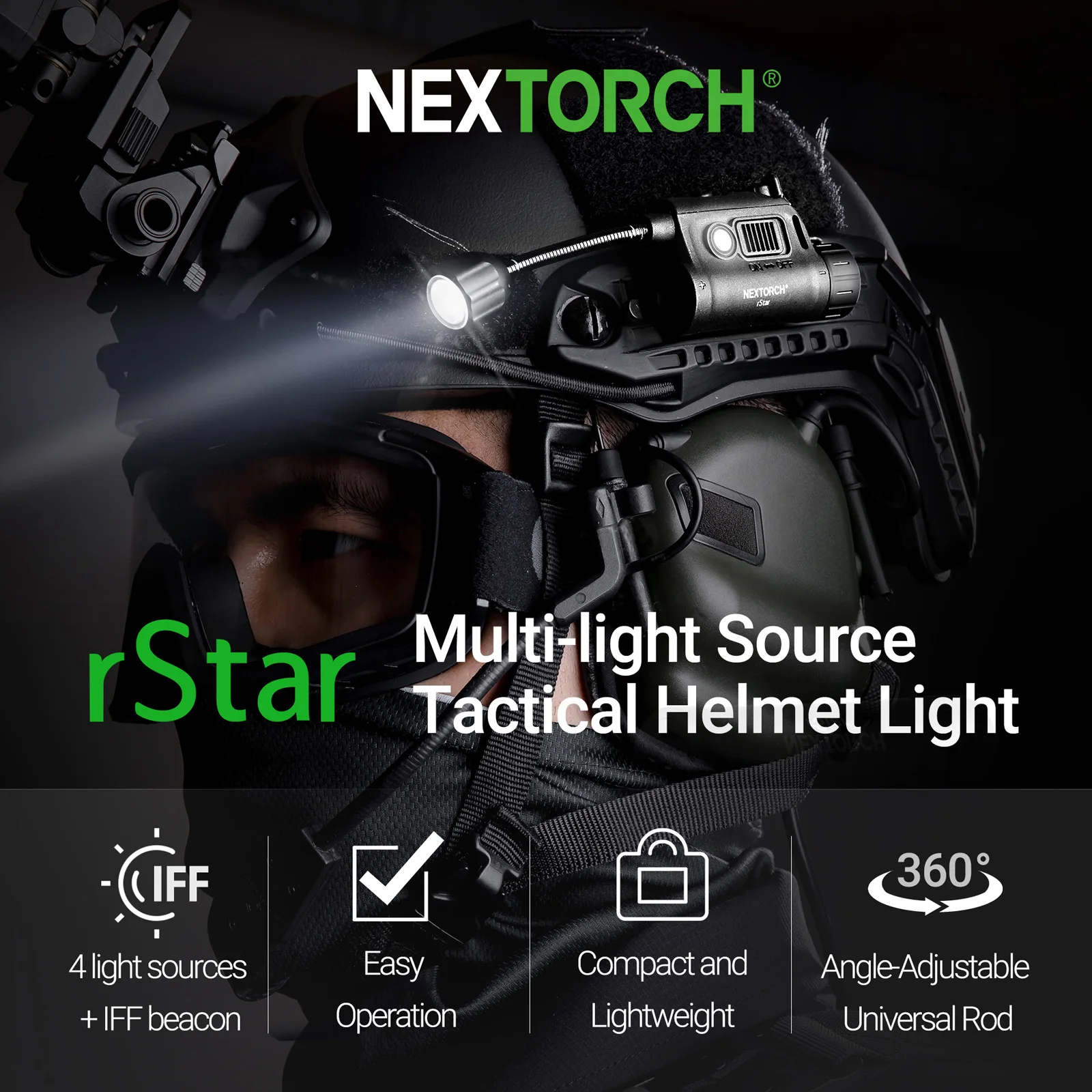 NEXTORCH rStar Headlamp Bike Light Fishing Camping high power Multi Light Source Tactical Helmet Light,IFF Red Blue Flash IR LED