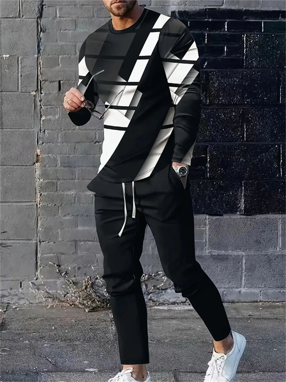 Men's Sportswear Suit 3D Men's Oversized Long-sleeved T-shirt Trousers Jogging Suit Fashion Casual Street Top Two-piece Clothing