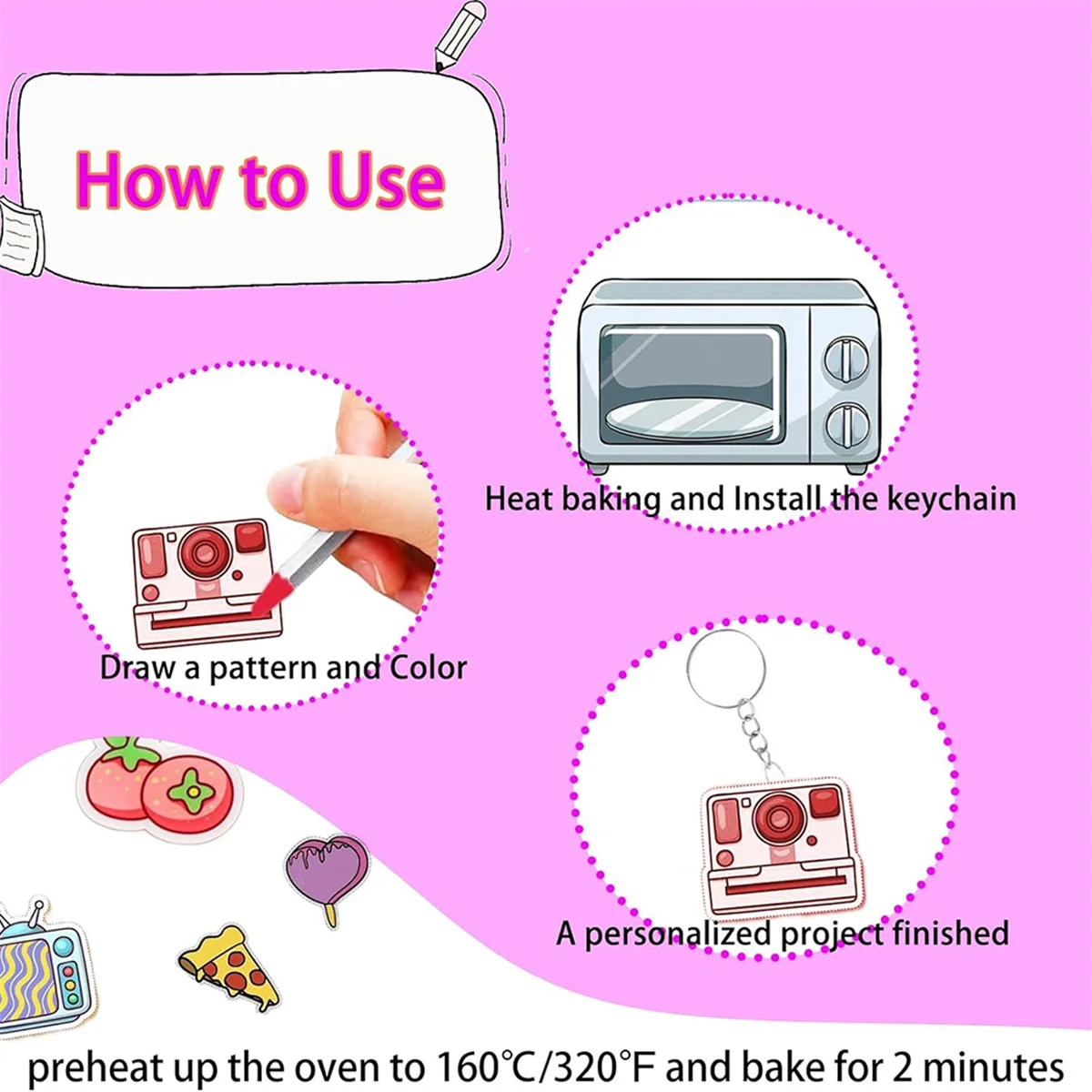 Shrink Plastic Sheets Kit para crianças, folhas de papel e chaveiros, fazendo acessórios, artesanato DIY, 7.9x7.7 Polegada, 160pcs