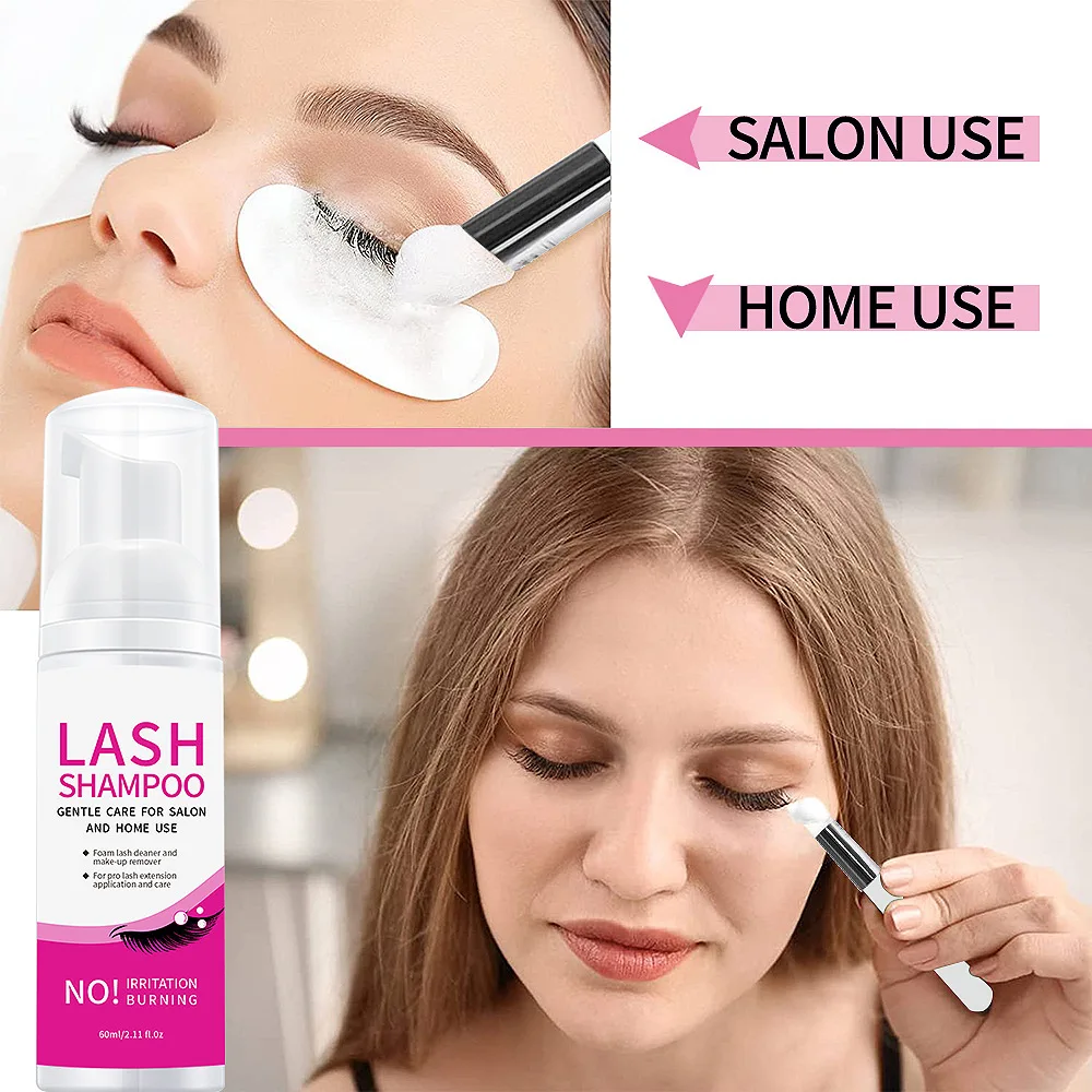 Eyelash Cleaning Mousse Grafting Eyelash Shampoo Mild Foam Detergent Non Irritating Makeup Cleaning Belt Mousse Brush 60ml