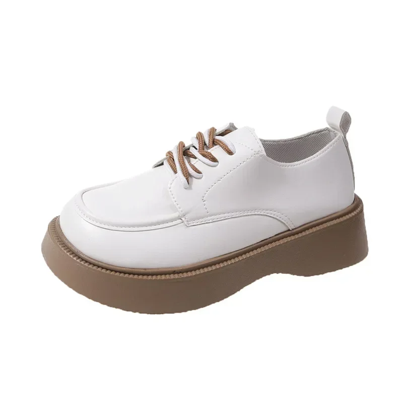 Woman Loafers  College Style Double Shoelaces Tied with Skirts Leather Shoes Thick Soled Single Shoes Casual Loafers 2024