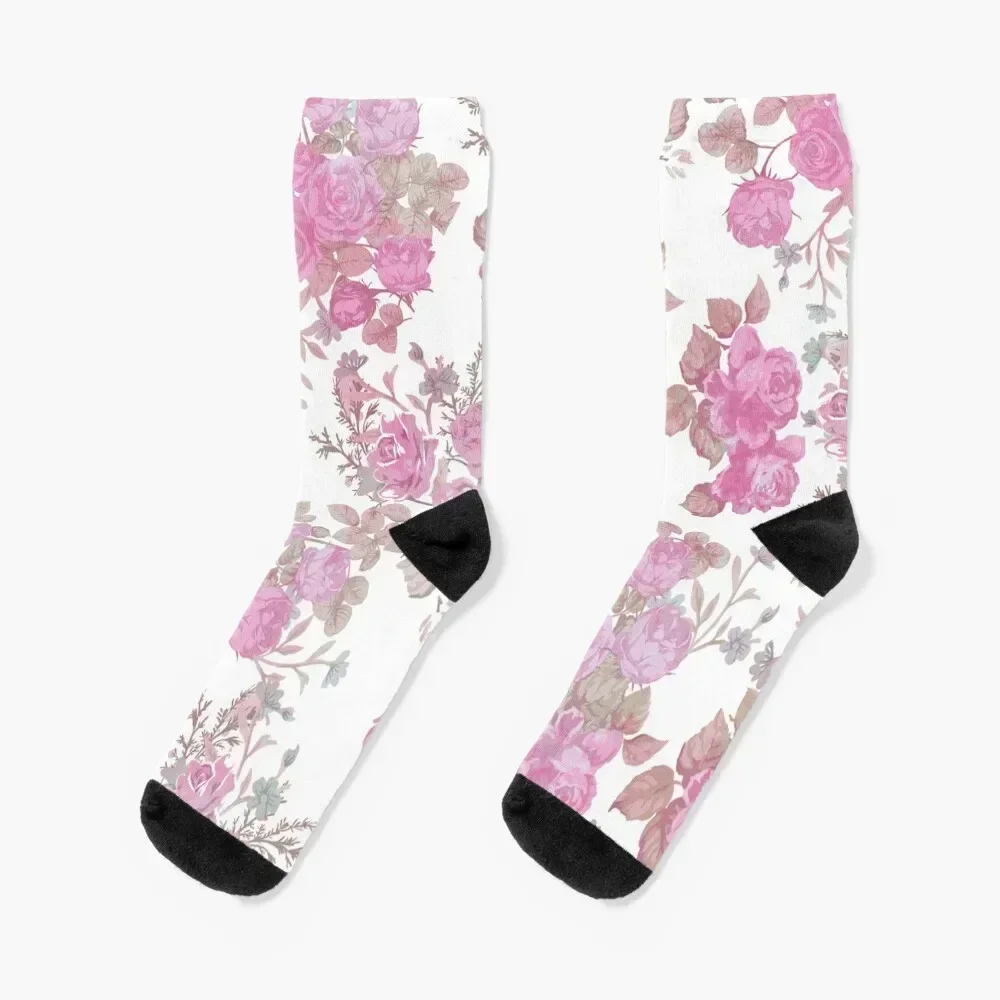 Vintage chic pastel pink green roses floral pattern Socks christmas gifts loose floral Women's Socks Men's