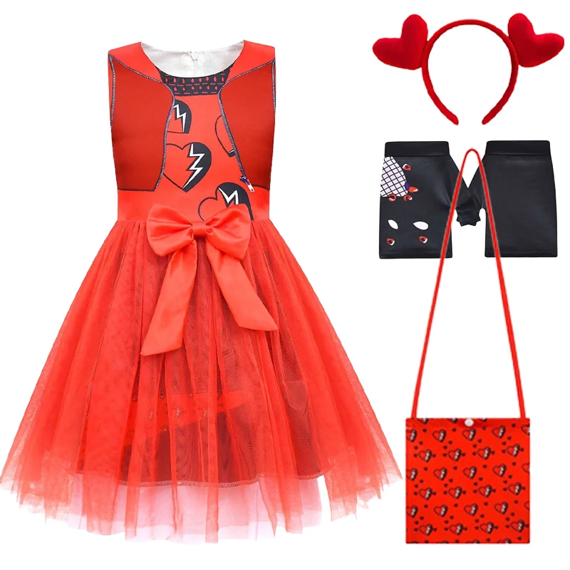 Rote Nachkommen Aufstieg von roten Kostümen Kinder kleid Kostüm rot Cosplay Kind Mädchen Halloween Party kleid Kinder Sommer Streetwear