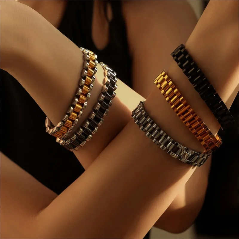 Watch Chain Style Bracelet For Women Men Stainless Steel Gold Plated Waterproof Adjustable Multicolor Unisex Couple Bracelets