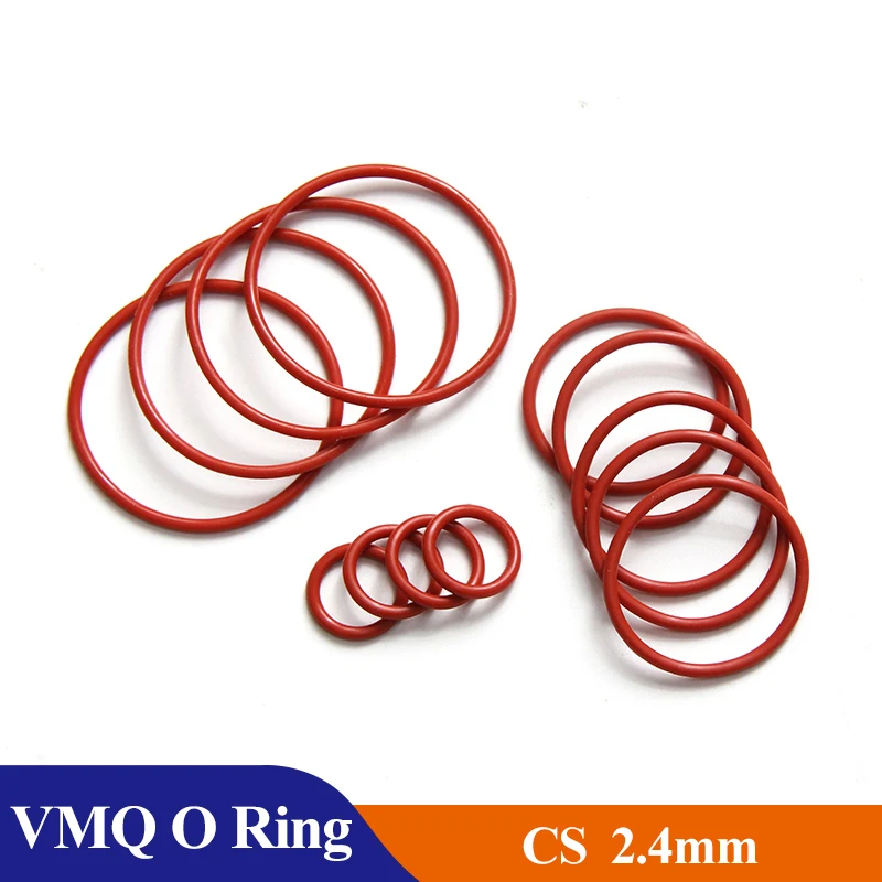 

10/50Pcs Red Food Grade VMQ O Ring Gasket CS 2.4mm OD 6~100mm Waterproof Washer Round O Shape Rubber Silicone Ring Seal Tool