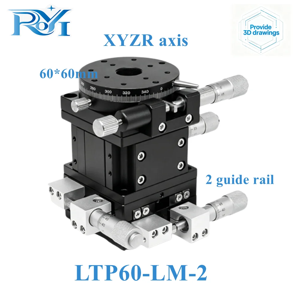 XYZR Axis 60x60mm LTP60‑LM-2 4Axis V‑Type Fine‑tuning Manual Linear Sliding Table Displacement Platform Bearing Adjustment Slide