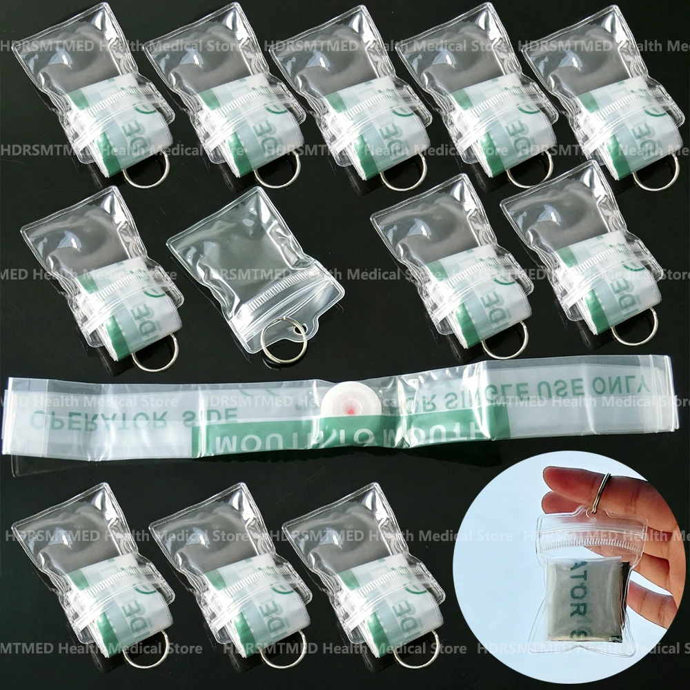 10-100PCS PVC Waterproof Package CPR Mask with Keychain for First Aid Heart Rescue Recovery Breathing Resuscitator Mask