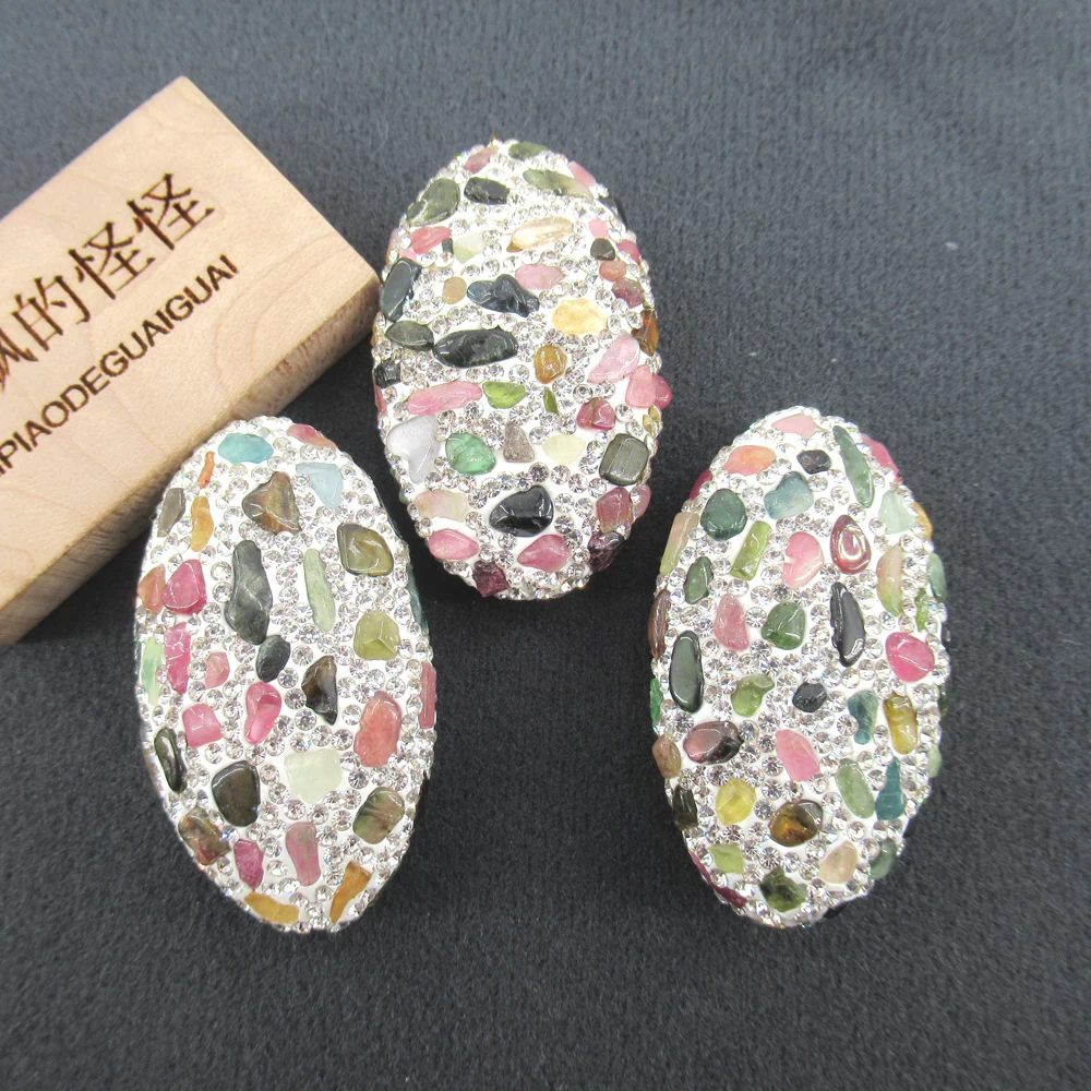 

APDGG 3 Pcs Natural Tourmaline Crystal Paved Rhinestone Oval Shape Connector Spacer Beads Jewelry Making DIY