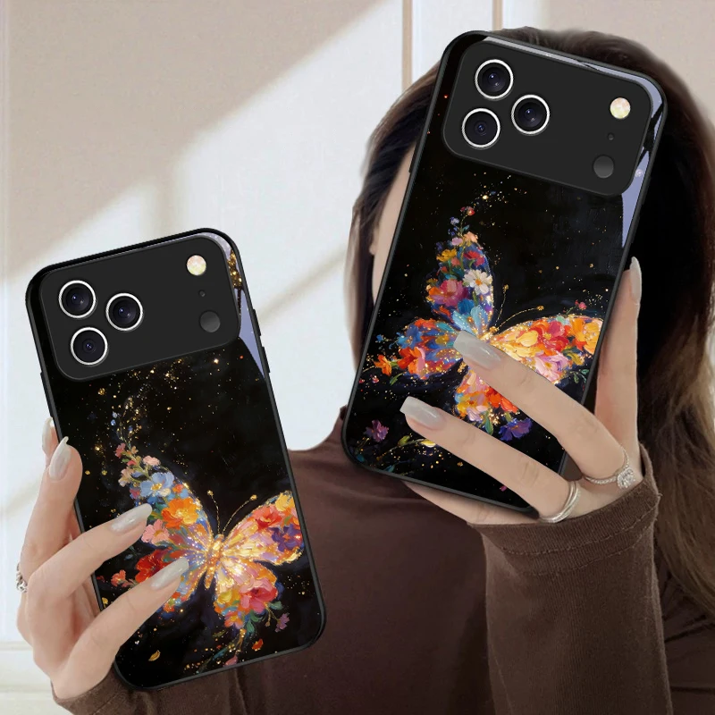 

The wings of a butterfly For iPhone 17 Pro Max 16 E 15 Plus 14 Pro 13 12mini 11 Air XS Max 5 6 7 8Plus SE Black Glass Phone Case