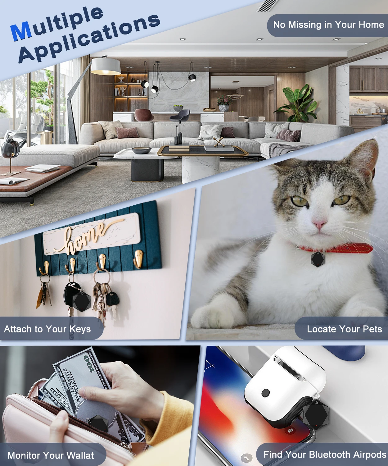 WSDCAM Wireless Key Finder Pet GPS Tracker 85dB Key Locator Remote Control 1 RF Transmitter 4 Receiver with 165ft Working Range