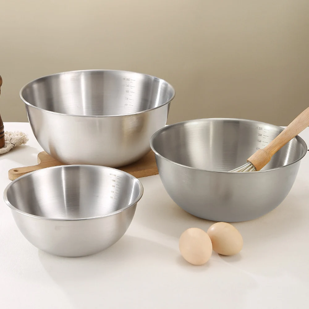 3Pcs Stainless Steel Mixing Bowl Kitchen Whisking Bowl for Knead Dough Salad  with Scale for Cooking Baking 17cm / 19cm /25cm