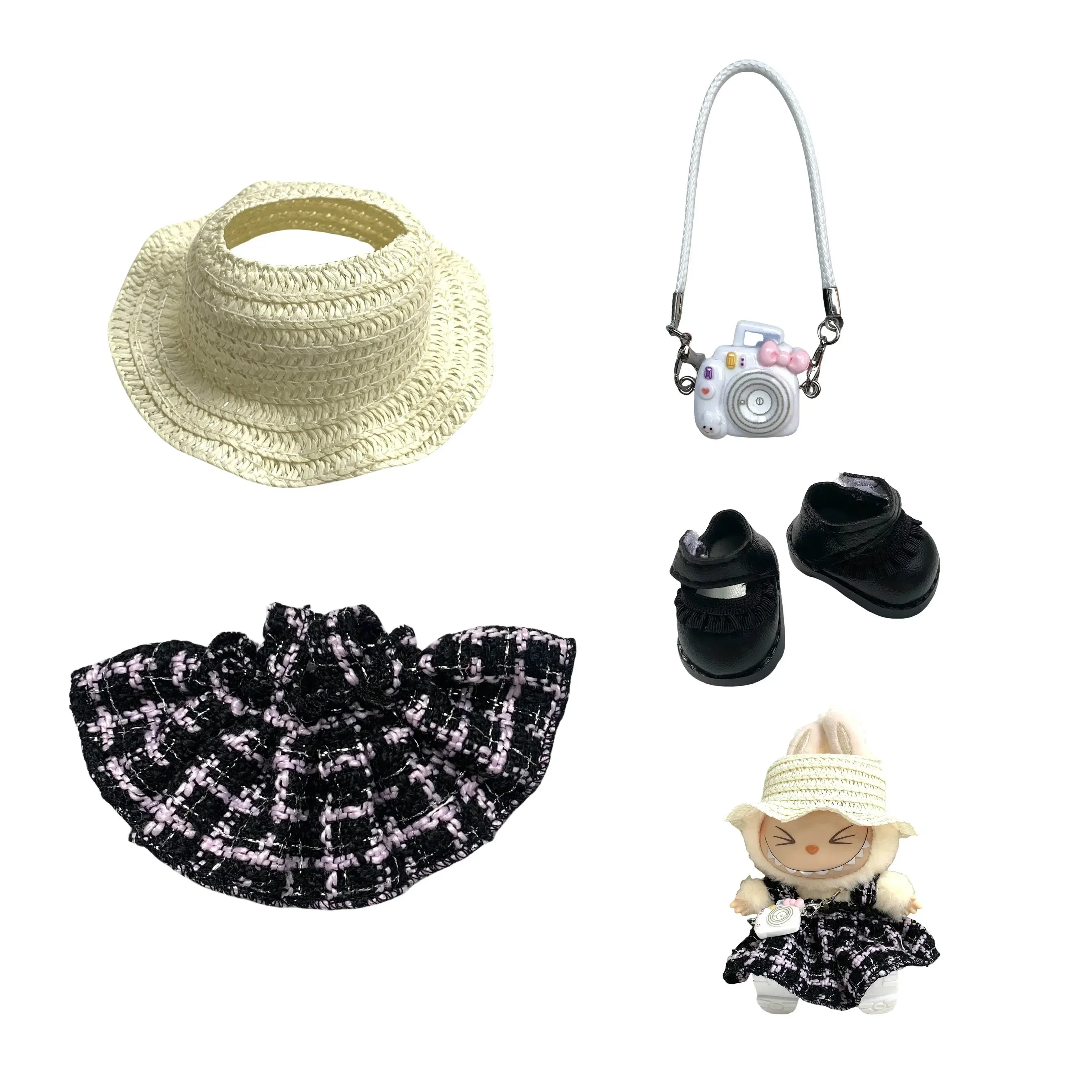 Conjunto de ropa para muñecas Labubu V1/V2 de 17 cm: traje de vestir de diseñador con accesorios de bricolaje, ropa para mini muñecas y lindo regalo