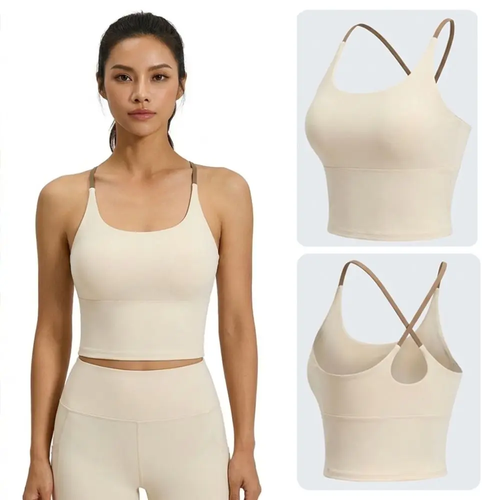 New Solid Color Sports Tank Top Y Shape Cross Back Design Yoga Sports Bras High-elastic Women Vest Running