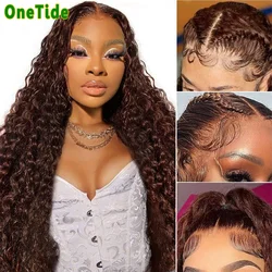 Curly Wave Lace Front Wig, Cabelo Humano, Pré Arrancado, Marrom, Cor Chocolate, Frontal, 13x4