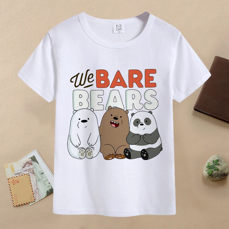 Camisetas We Bare Bears para niños, camiseta con estampado de dibujos animados Kawaii, camisetas deportivas informales de manga corta para niños y niñas, ropa de verano para niños