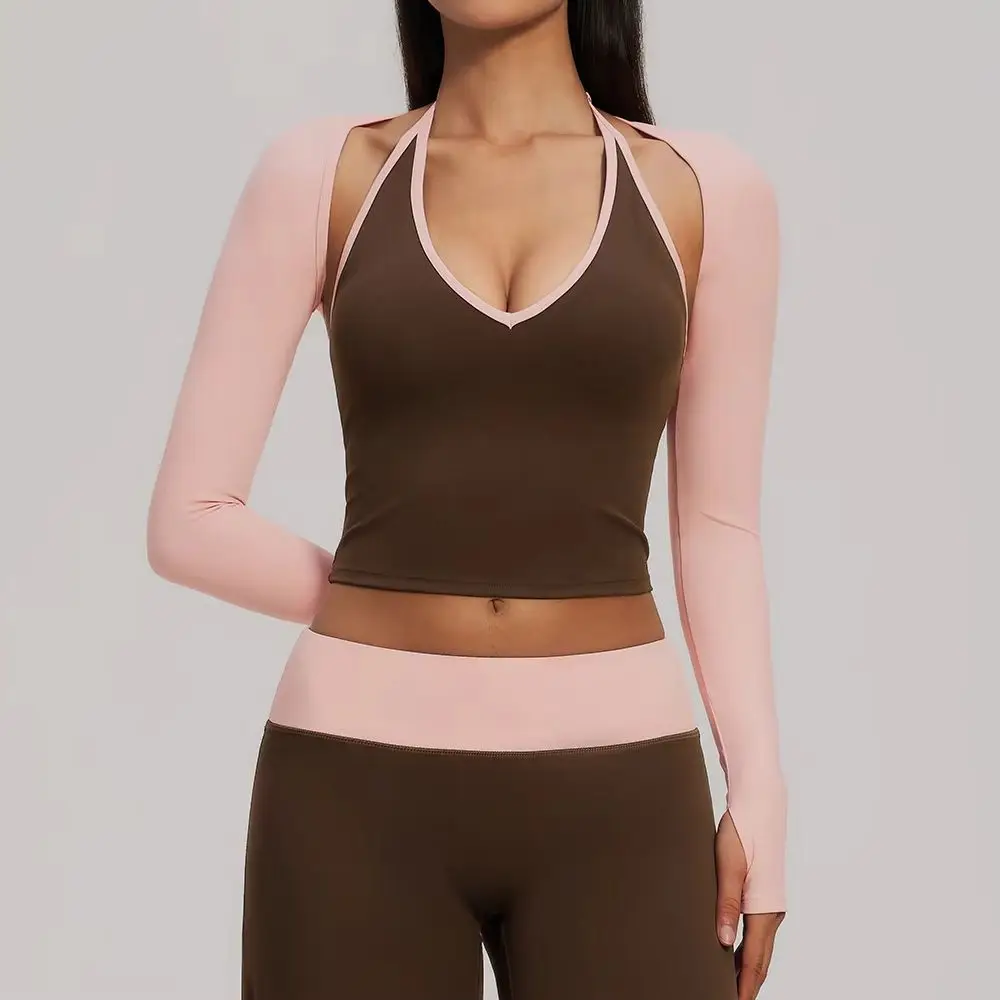 Women's Long Sleeved Fitness Running Workout Gym T-shirt Top Solid Color Hollow Out Open Back Thumbhole Shrug Cropped Activewear
