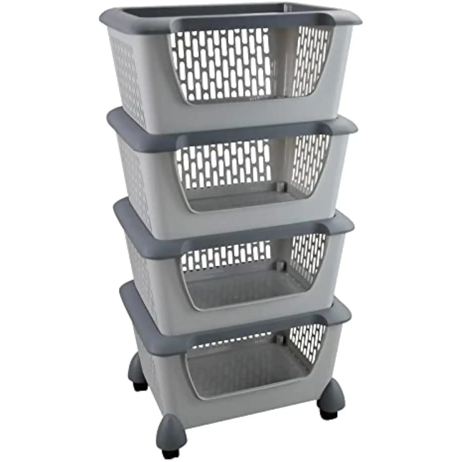 

4-Tier Storage Basket Cart with Rolling Wheels, Plastic Stacking Basket Bin