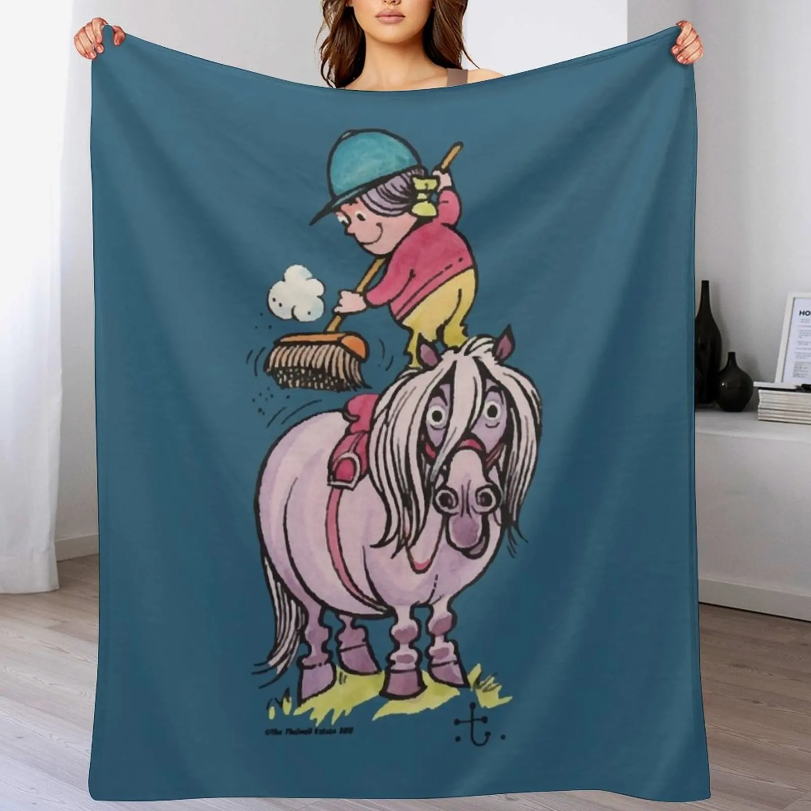 Thelwell Rider Cleaning Their Horse Throw Blanket Blankets Sofas Of Decoration Flannel Thins Blankets