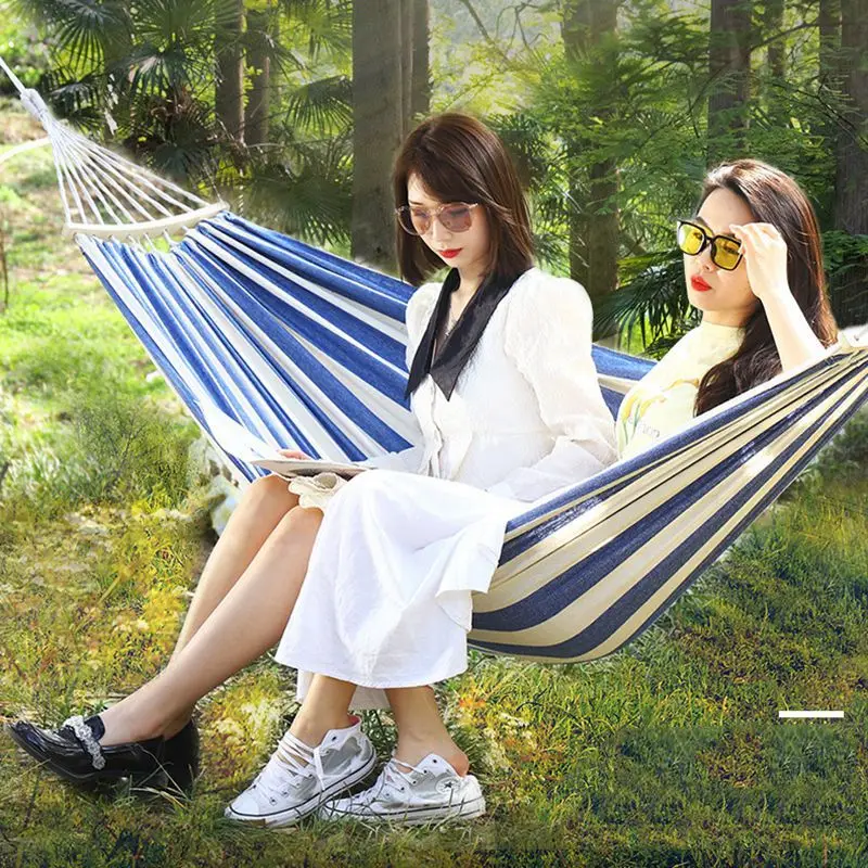 

Outdoor Canvas Hammock Portable Single Double Thickened Anti-Rollover Striped Hammock Travel Camping Equipamiento Hammock Chair