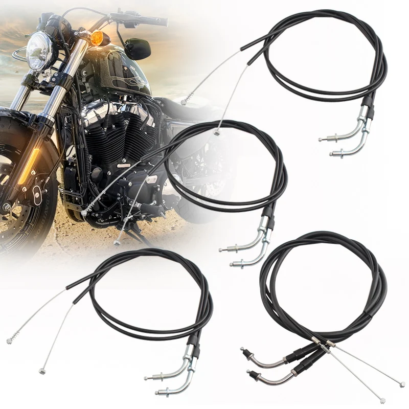 Image of 90–150 cm Motorrad-Gaszug-Stahlseil-Kabel-Sets für Harley Sportster Iron XL 883 1200 Dyna Softail Fat Boy Road King