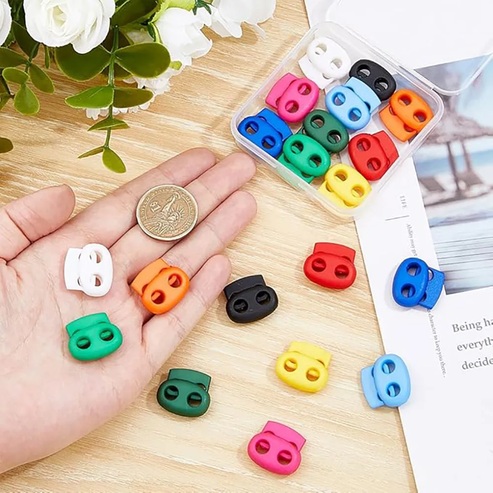 12pcs/pack Mixed Colorful 5mm Hole Plastic Stopper Cord Lock Bean Toggle Clip Apparel Shoelace Sportswear Accessorie