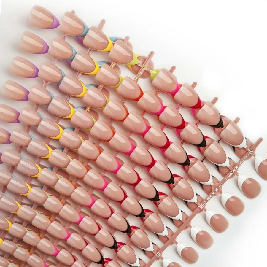 

216 шт. Французские кончики для ногтей Короткие миндалевидные французские ногти Предложения в 9 разных цветах Многоразовые накладные ногти с кончиками ногтей в 12 размерах Gl