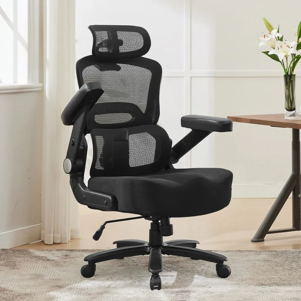 

Большое и высокое офисное кресло 750 фунтов с двойной поясничной опорой для тяжелых людей, эргономичное настольное кресло большого размера с 5D подлокотниками, широкое